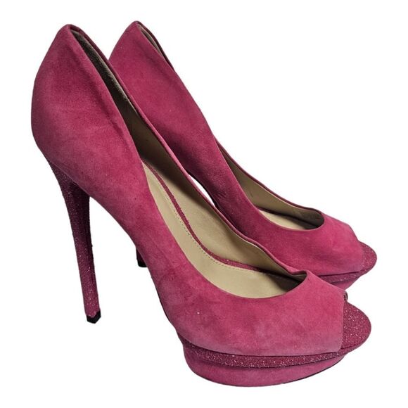 B BRIAN ATWOOD Florencia Suede Peep Toe Heels - Size 10 - Picture 1 of 7